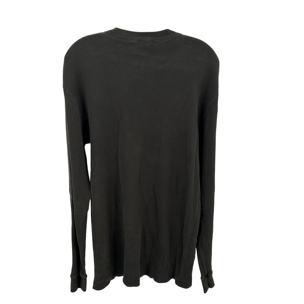 Old Navy Mens Waffle Knit Henley Shirt Long Sleeve Cotton Green Brown Large L
